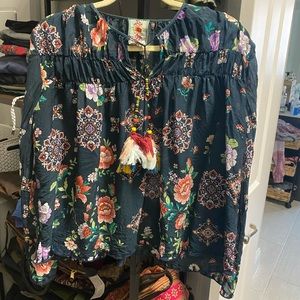 Fun Boho Cupra Tassle Johnny Was Blouse